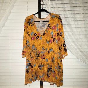 Terra & Sky 3x yellow floral babydoll blouse